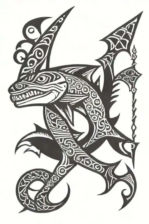 Polynesian Strength Learning Wave Tiki Spears Motorcycle Fish Hook Shark Adversity Journey Love