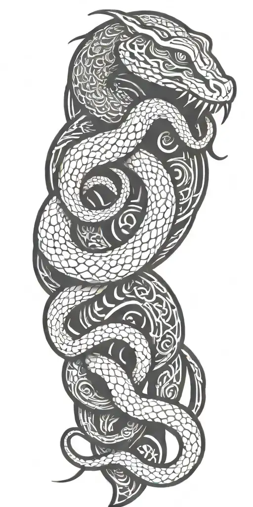 Snake Wrapped Around Viking Symbols