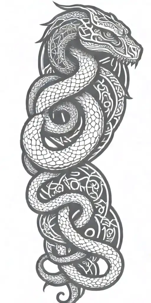Snake Wrapped Around Viking Symbols