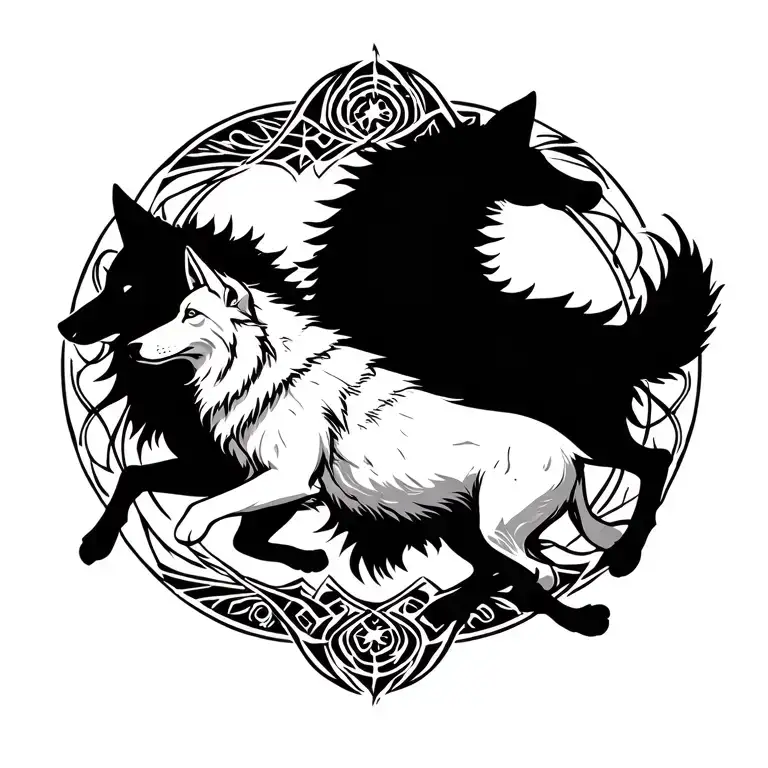 2 Wolves That Run In Circles Around A Circle