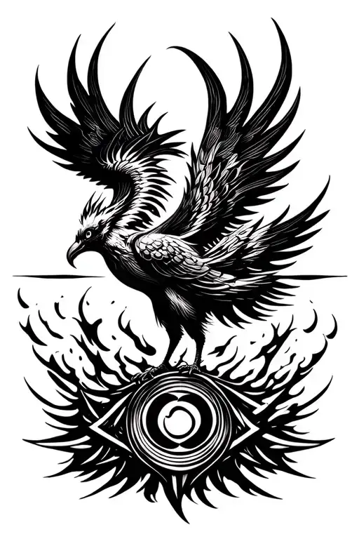 Phoenix Rising From Ashes With Infinite Symbole Below