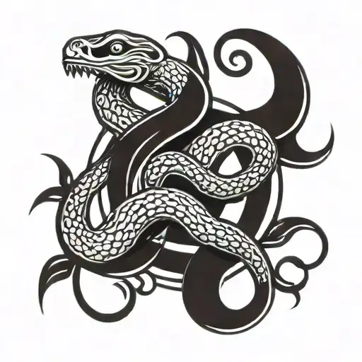 Two Coiled Snake With Dove In The Middle Tattoo Tribal