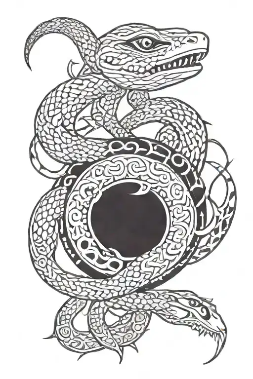 Two Coiled Snake With Dove In The Middle