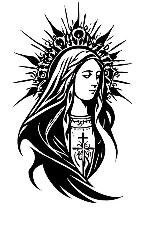 Gothic Inspired Virgin Mary Sleeve With Christian Motifs