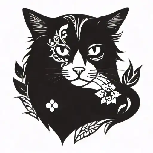 Calico Cat And Flowers