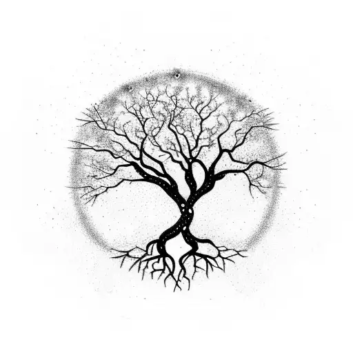 A Celestial Tree Of Life With Roots Reaching Into Space And Branches Adorned With Galaxies