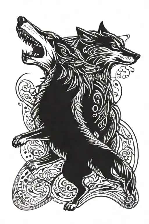 Two Wolves Fighting Each Other With Cosmic Background