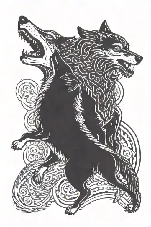 Two Wolves Fighting Each Other With Cosmic Background