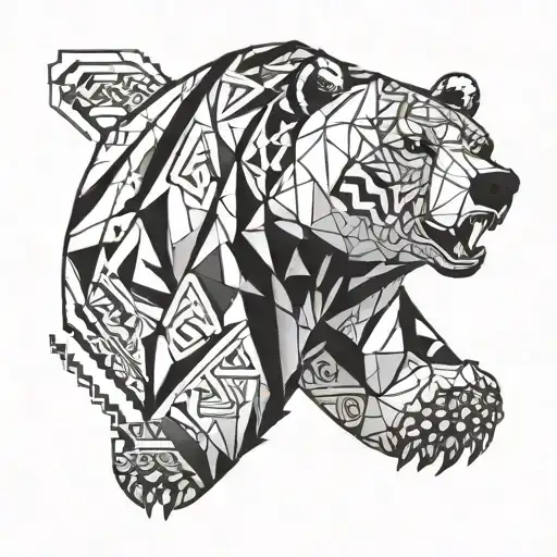 A Fierce Bear Incorporating Geometric Design Featuring