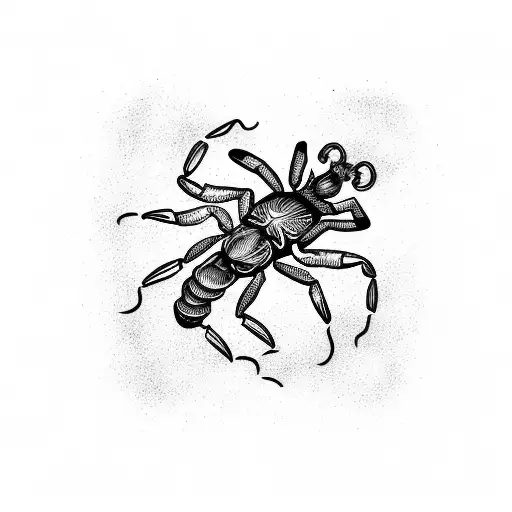 A Sketch Style Drawing Of A Scorpion Surrounded By Various Flowers