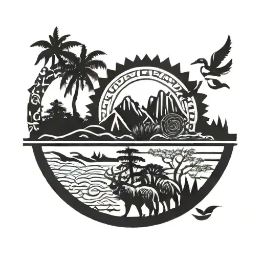 Polynesian Tribal Patterns Arm Band With Nature Scene Forest