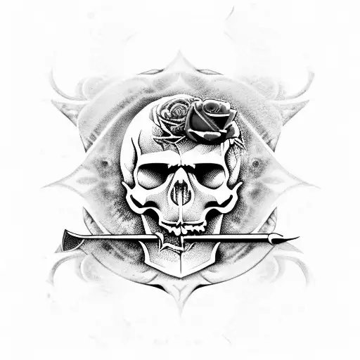 Skull And Roses And Sword Through Skull With A Waterfall And Andrew Tate In The Background