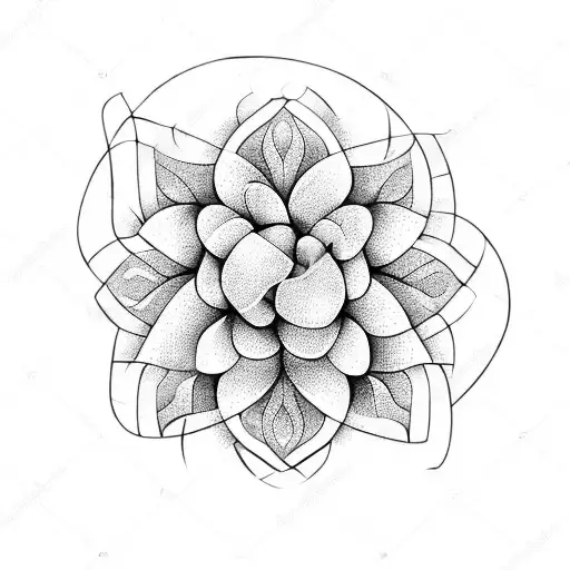 A Symmetrical Design Of A Blooming Flower Intertwined With Geometric Shapes And Nature Elements