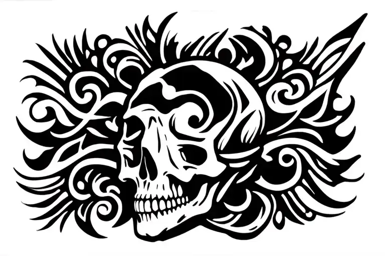 Skull Surrounded By Tribal