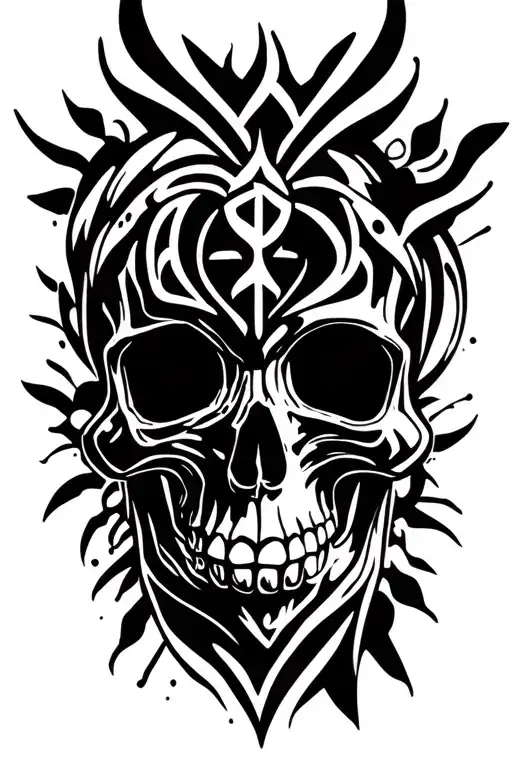 Skull Surrounded By Tribal