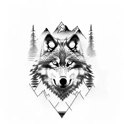Wolf Face With Mountains Inside