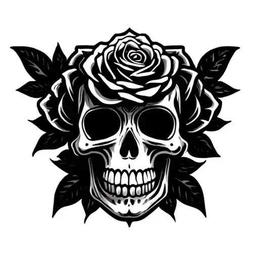 Mexican Skull And Rose Intertwined