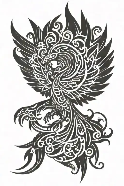 Phoenix Tattoo In Geometrical Style With Wings Open In Flying Position