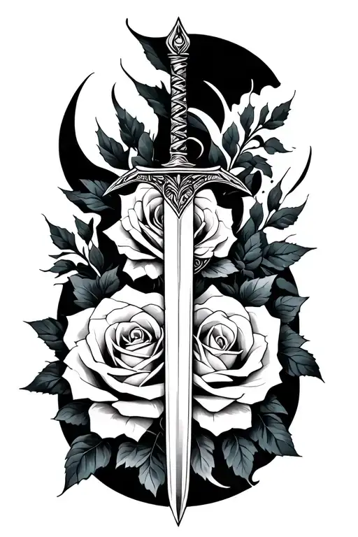 Sword And Roses Suminagashi