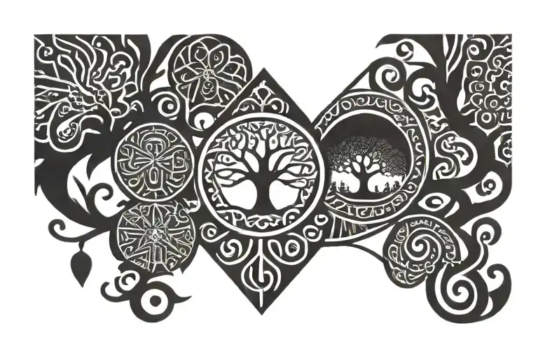 A Bracelet On The Right Forearm In Polynesian Style With A Tree Of Life In The Center