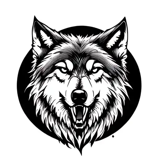 Wolf With Scar And Black Moon In The Background