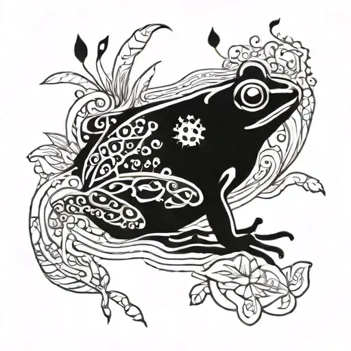 Frog In Pond With Insects Hidden Among The Foliage