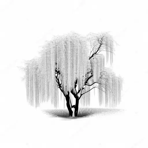 Delicate Willow Tree Blowing To One Side