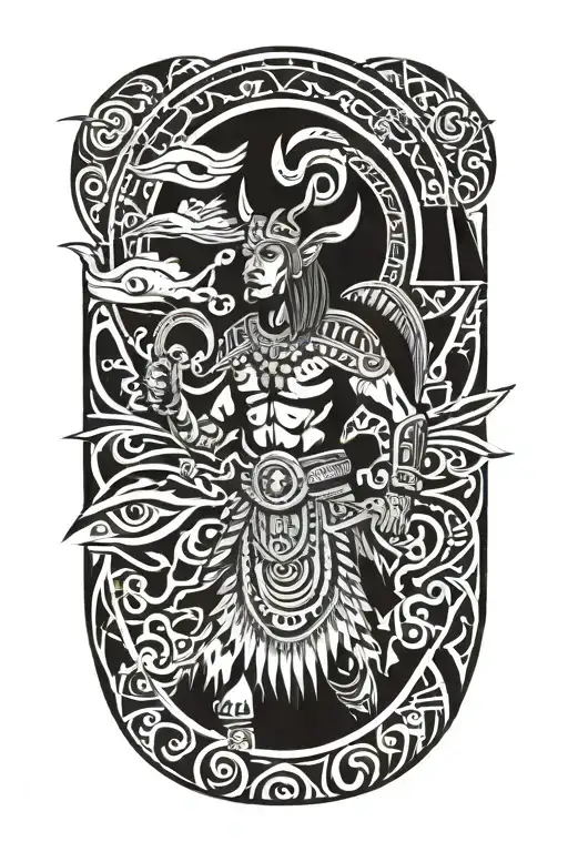 A Polynesian Warrior With Landscapes Like Mt Edna Fashion And Agnes With Animals