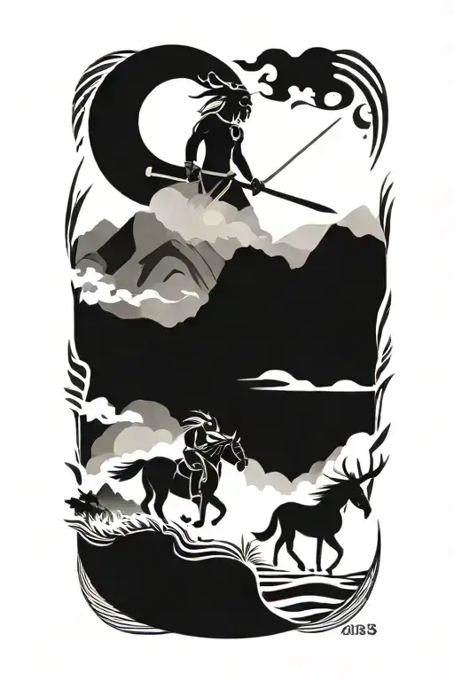 A Polynesian Warrior With Landscapes Like Mt Edna Fashion And Agnes With Animals