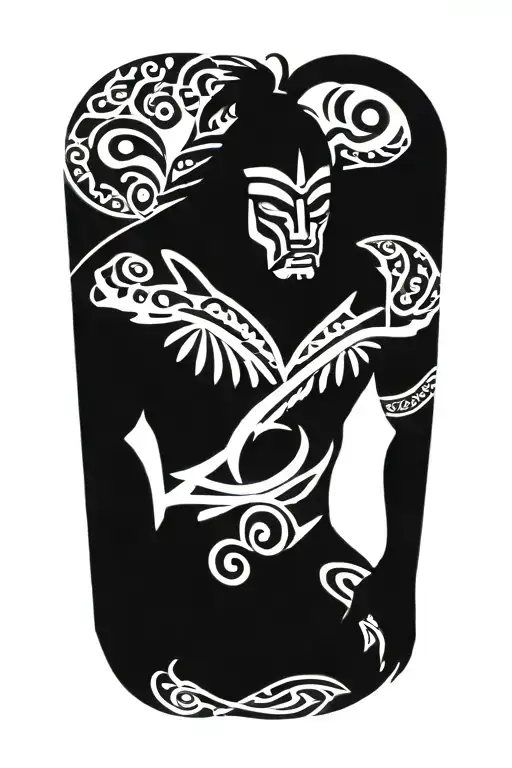 A Polynesian Warrior With Ocean Animals Native