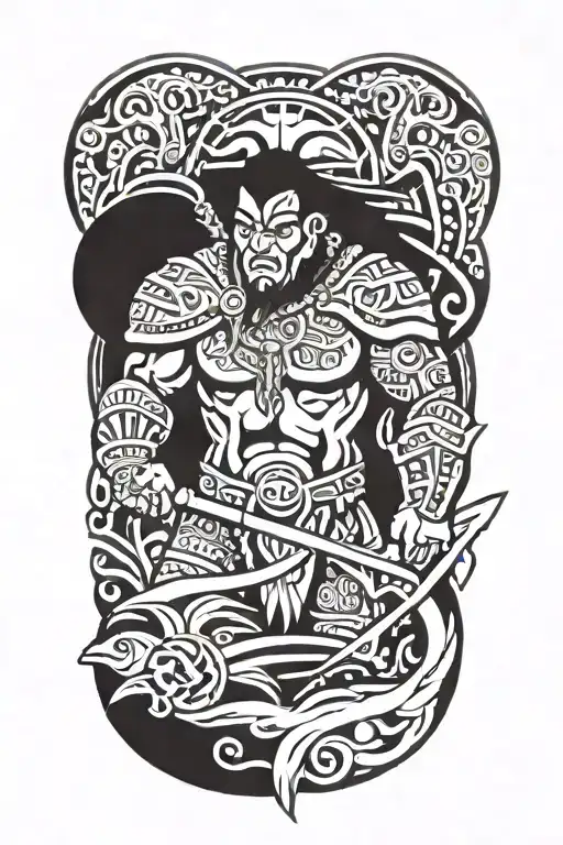 A Polynesian Warrior With Ocean Animals Native