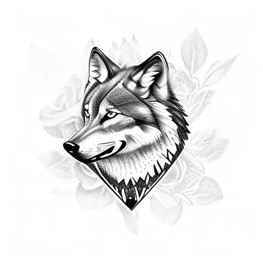 Wolf And Roses With Lines