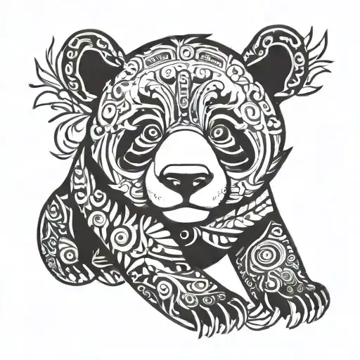 Panda In Hawaiian Style With A Dog In The Negative Space