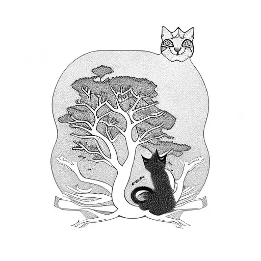 Yggdrasil With 2 Black Cats Sat On The Branches