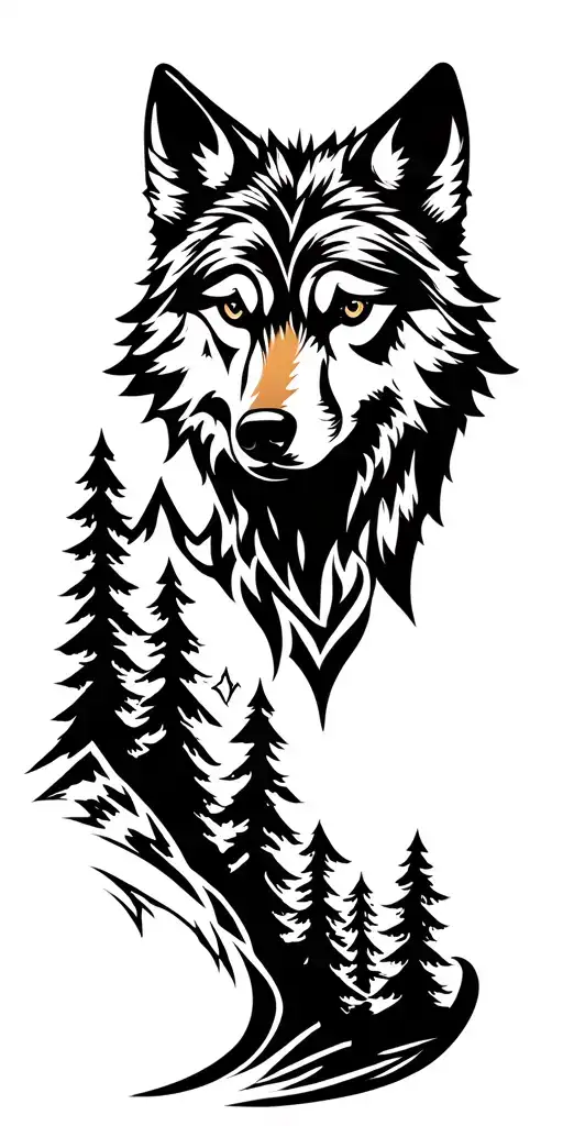 Wolf And Mountains And Trees