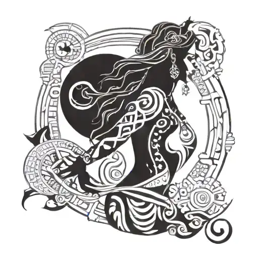 Silhouette Of A Woman Under The Moon Holding It