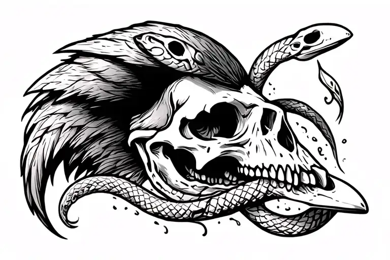 Crow Skull With Snakes Coming Out The Eye