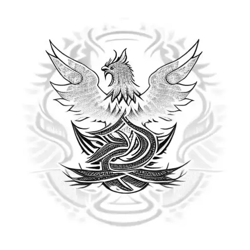 Family And Faith Symbols Incorporating A Phoenix