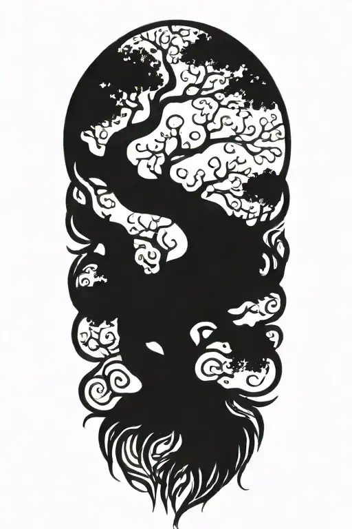 Tree With Intertwinef Trunk Roots Spreading