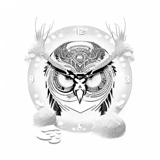 13 Hour Clock With Snow Owl And Labyrinth
