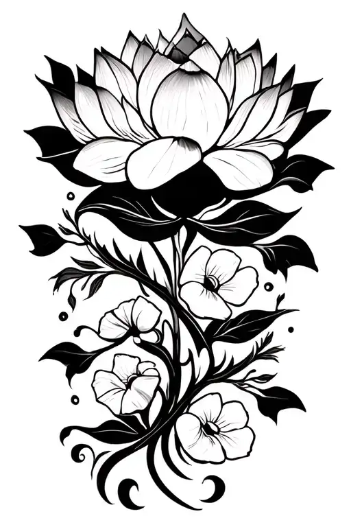 Lotus Flower Sweet Pea Flowers Vines Growing On Hip Down Leg