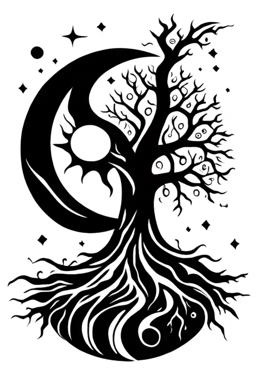 Tree Of Life With Sun Moon