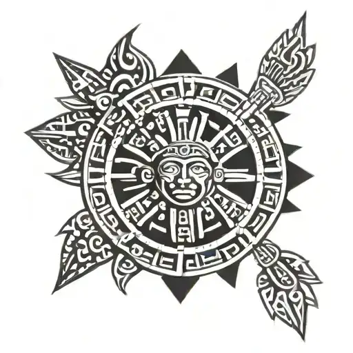 Aztec Calendar With Aztec Warrior