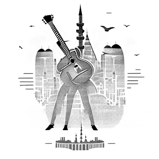 Man Playing Guitar And Istanbul Skyline