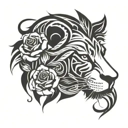 Half Lion Face With Roses Growing