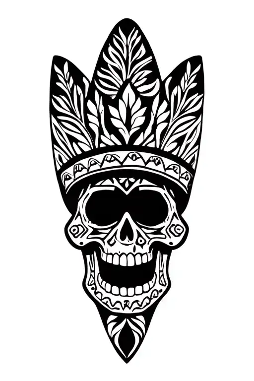 Mexican Mariachi Skull With Hat In Polynesian Tribal