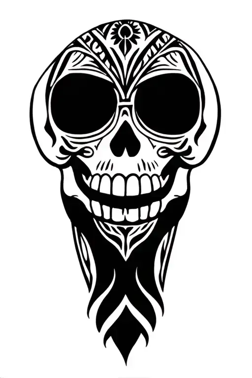 Mexican Mariachi Skull In Polynesian Tribal
