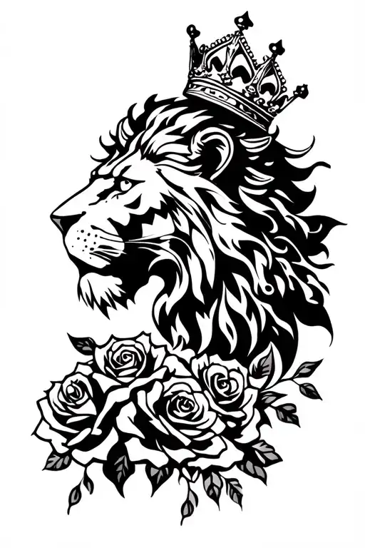 Forarm Tattoo With Roses And A Lion Wearing A Crown