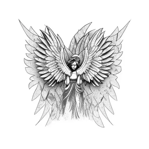 Black And Grey Stone Angel Statue With Wings