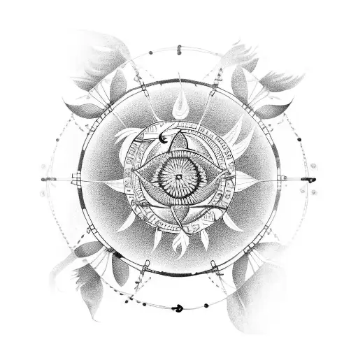 In The Outlines Of A Fish Is A Dream Catcher With A Ying And Yang Symbol